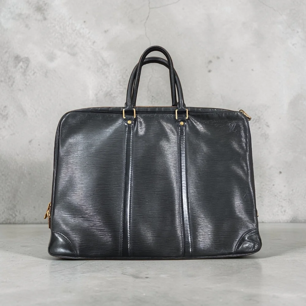 Louis Vuitton Epi Porte Documents Voyage PDV Black Leather Briefcase Authentic